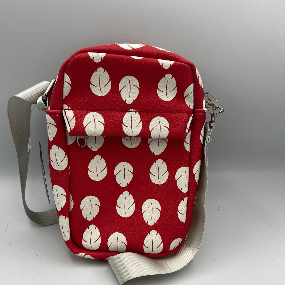 NEW‎  Disney Lilo Stitch Red Ivory Leaves Vegan Leather Crossbody Buckle-Down